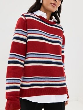 Reformation Cashmere Boyfriend Sweater Striped Red Blue Cream Crew Neck M